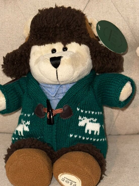 Starbucks 2016 Bearista Bear Plush Limited 119th Ed Green Moose Sweater Weather - Picture 1 of 8